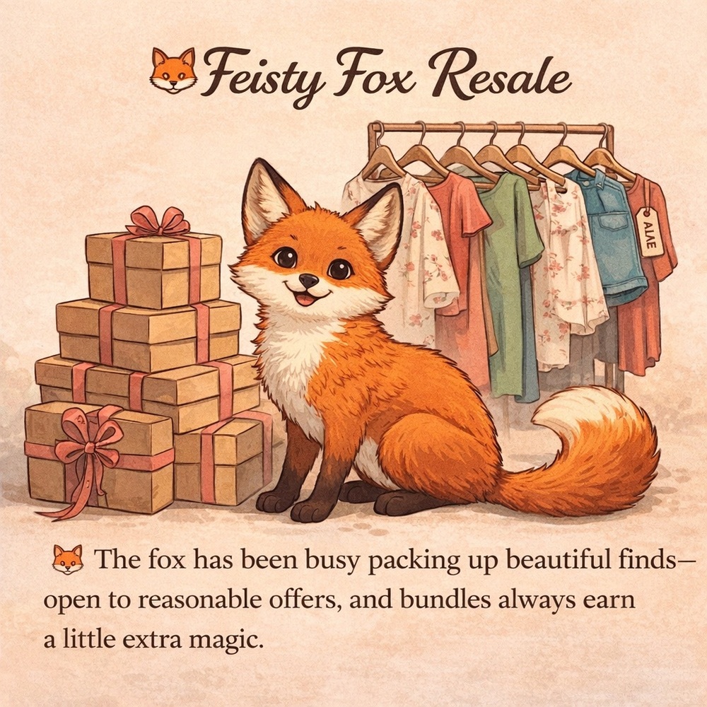Feisty Fox Resale Illustration Print - Orange Fox with Clothing Rack